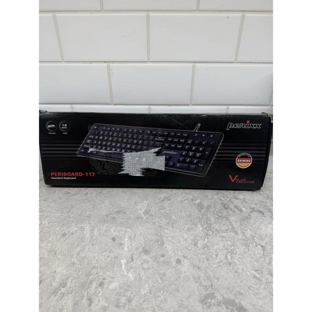 Perixx PERIBOARD-117 Wired Full Size Keyboard - Big Print Letters - Black